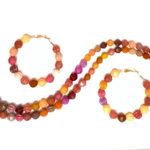 Earth-Toned Beaded Necklace & Earrings, Boho Jewelry, Beaded Jewelry Set